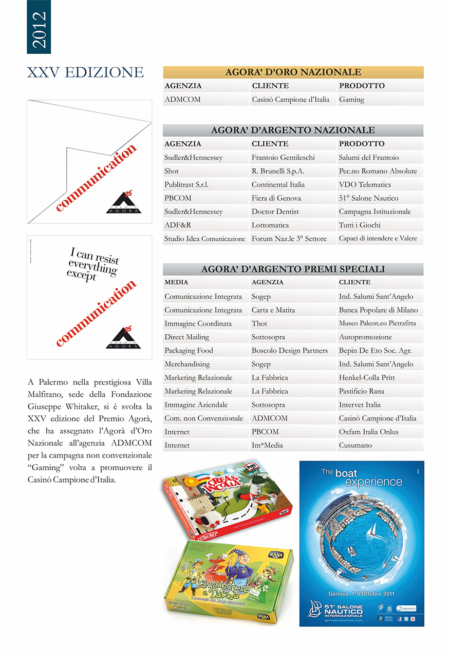 Elenco Vincitori Premi Agorà Nazionali 2012